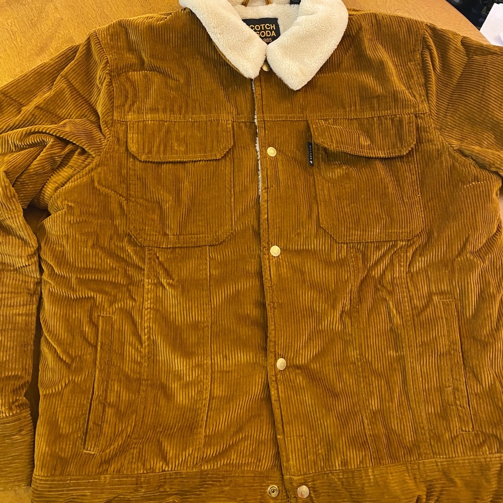 Gold fleece lined scotch and soda corduroy trucker